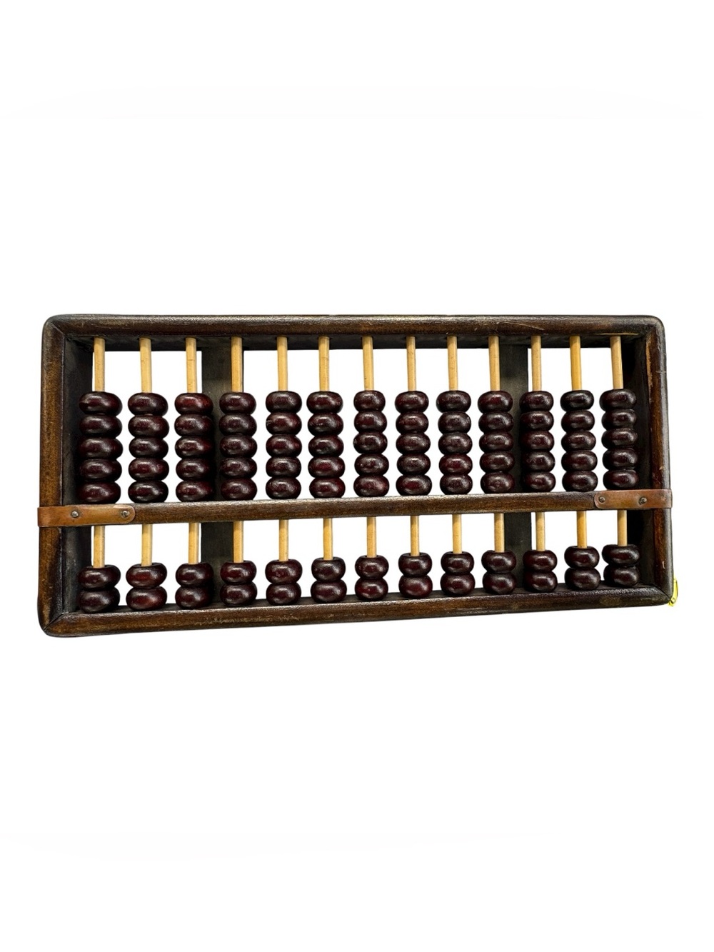 Vintage Wood Abacus Dark Red Beads Copper Tone Detail 9.5"